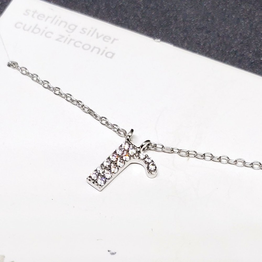 NWT Nordstrom Rack Sterling Silver CZ "R" Initial Lower Case Chain Necklace